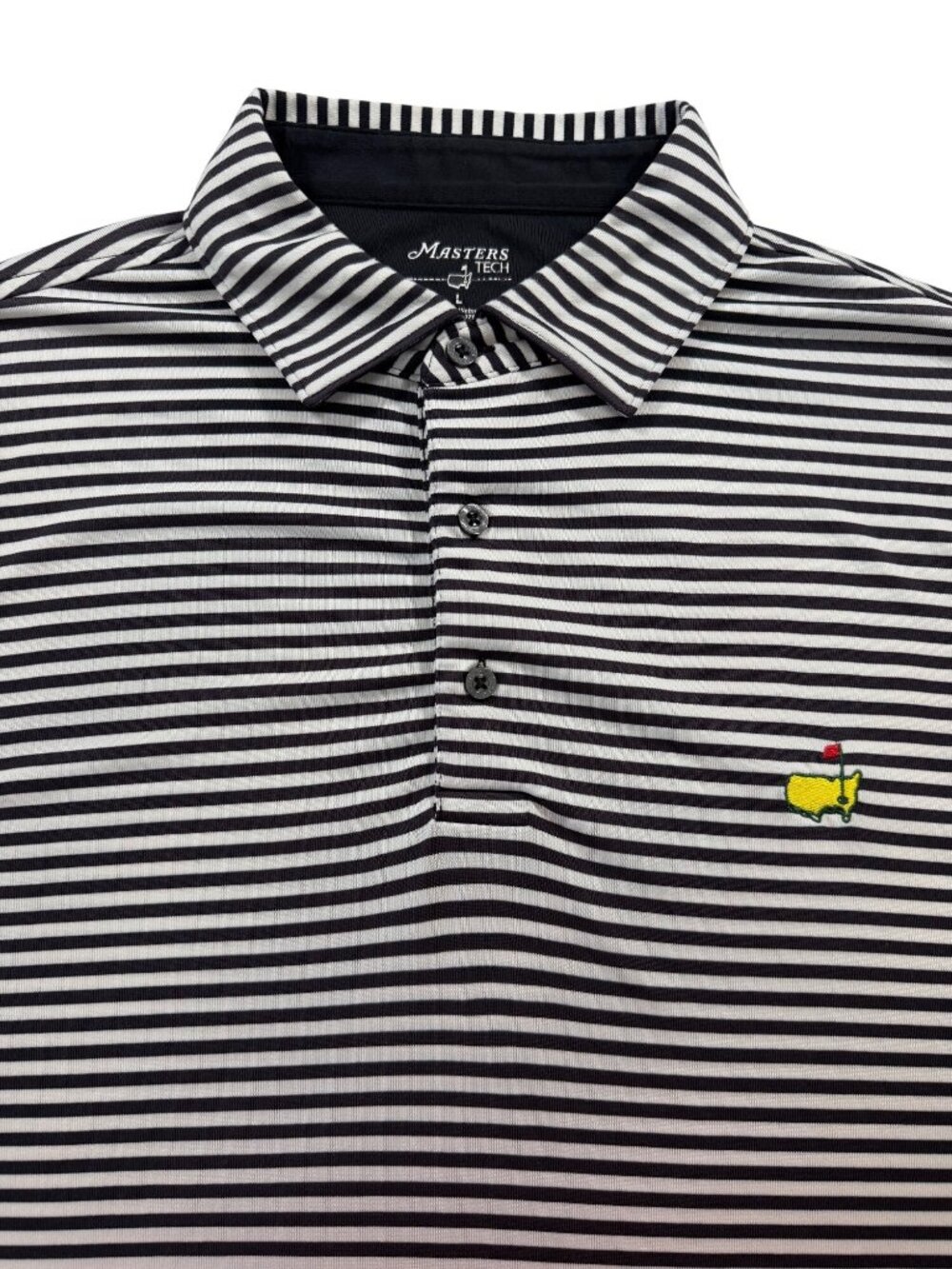 Masters Tech Polo Shirt in Black & White Striped Performance Golf Shirt Size Lar